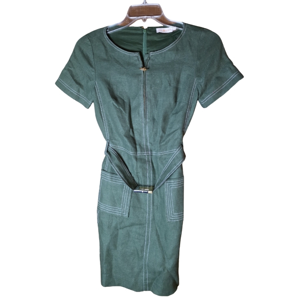 Tory Burch Green Belted Short Sleeve Dress Size 0